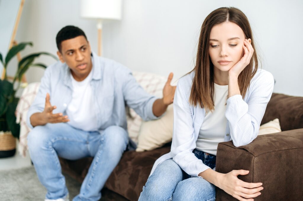 Abusive relationships. Quarrel, abuse, disagreement, jealousy. The couple sorts things out, the man