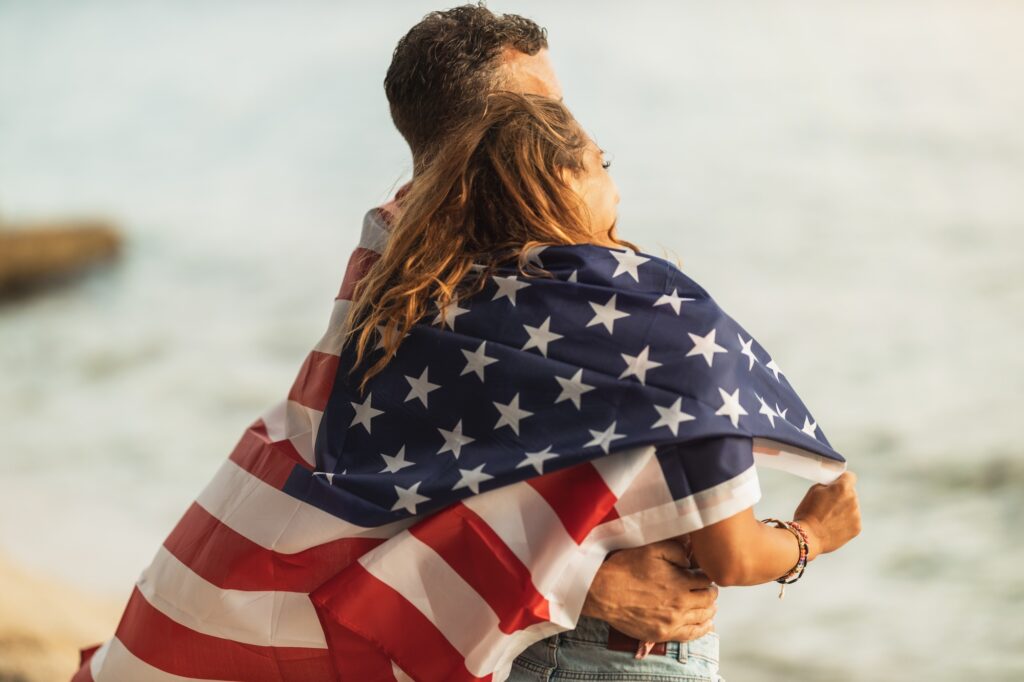 Couple With US National Flag